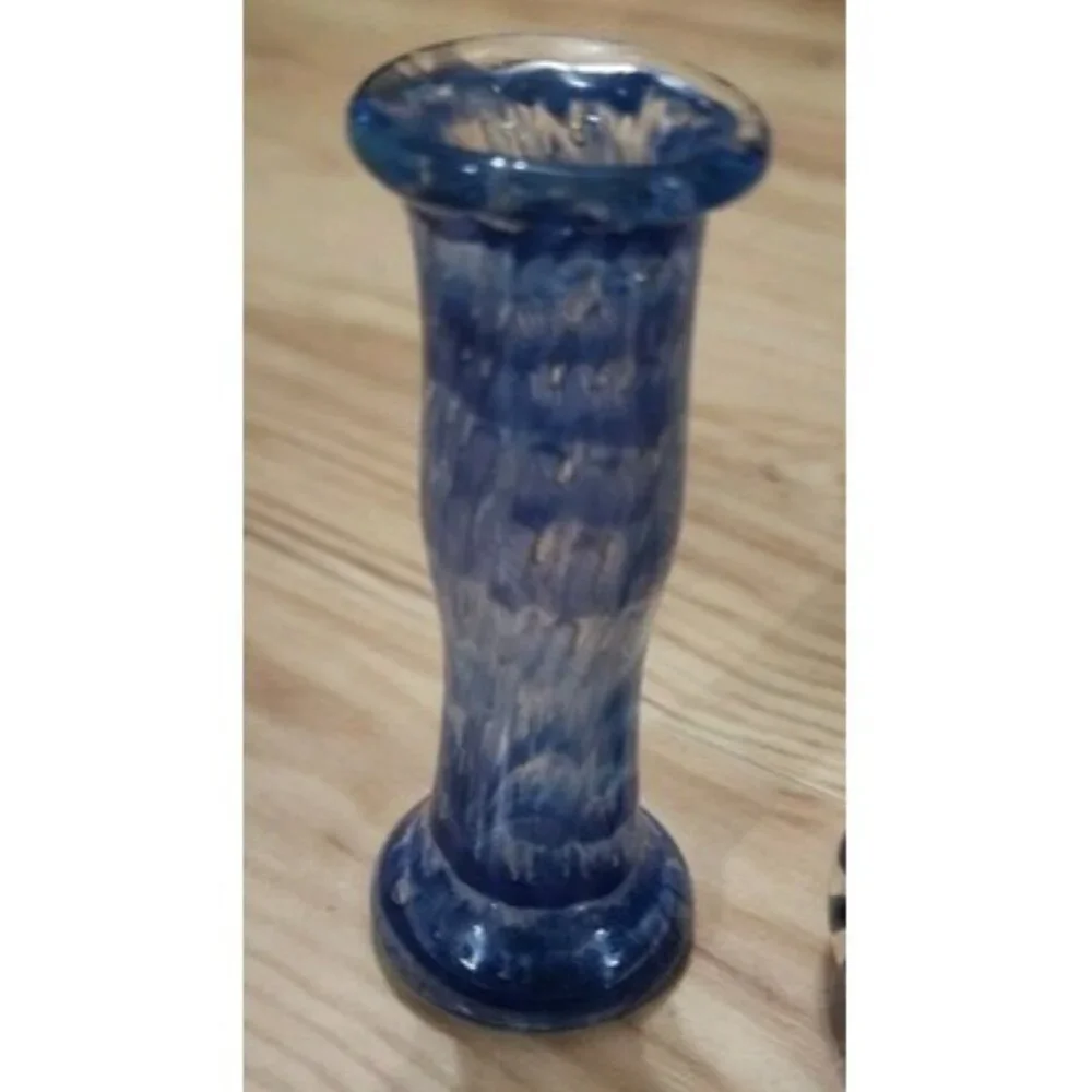 Blue Hand Blown Glass Bud Vase Set 2 Piece Swirl Art Glass Decorative Vessels